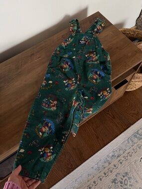 RARE 💎 Vintage 80s OshKosh B'gosh Green Cord Printed Camping / Canoeing Overalls